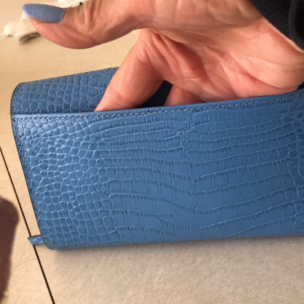 Henri Bendel Blue Croc-Embossed Clutch - Picture 6 of 10